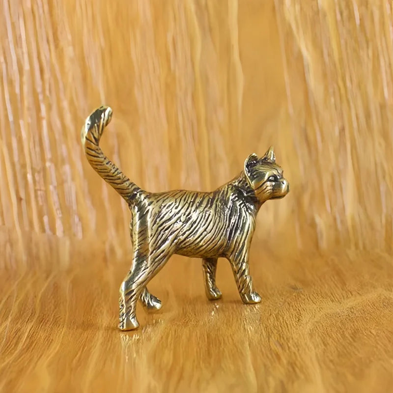 Creative Retro Brass Little Pet Cat Statue Interesting Mini Long-Tailed Cat Tabletop Ornament Miniature Home Decor Crafts Gift