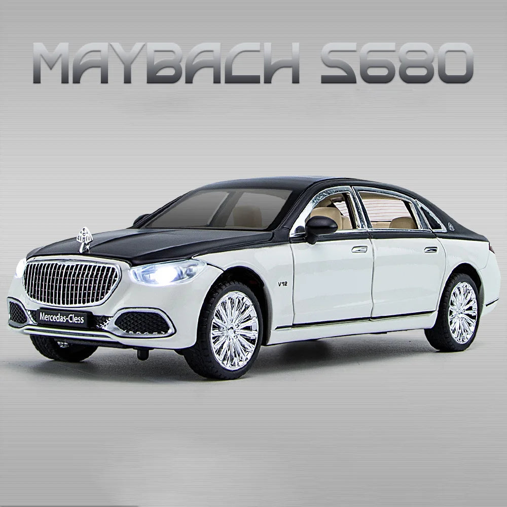 1:24 Maybach S680 Car Model Toy Doors Opened Sound Light Pull Back Diecast Metal Shock Absorption Models Boys Collection Gifts