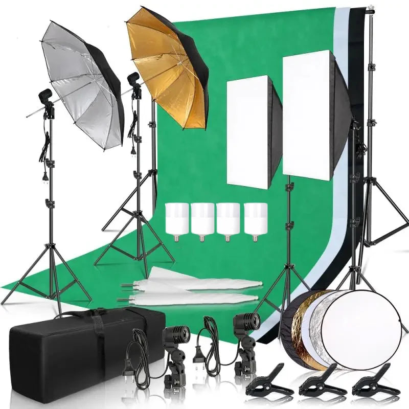 Photography Lighting Kit Umbrella Photo Background Muslin Backdrops Softbox Light Stand Portable Bag Soft BoxFor Photo Studio