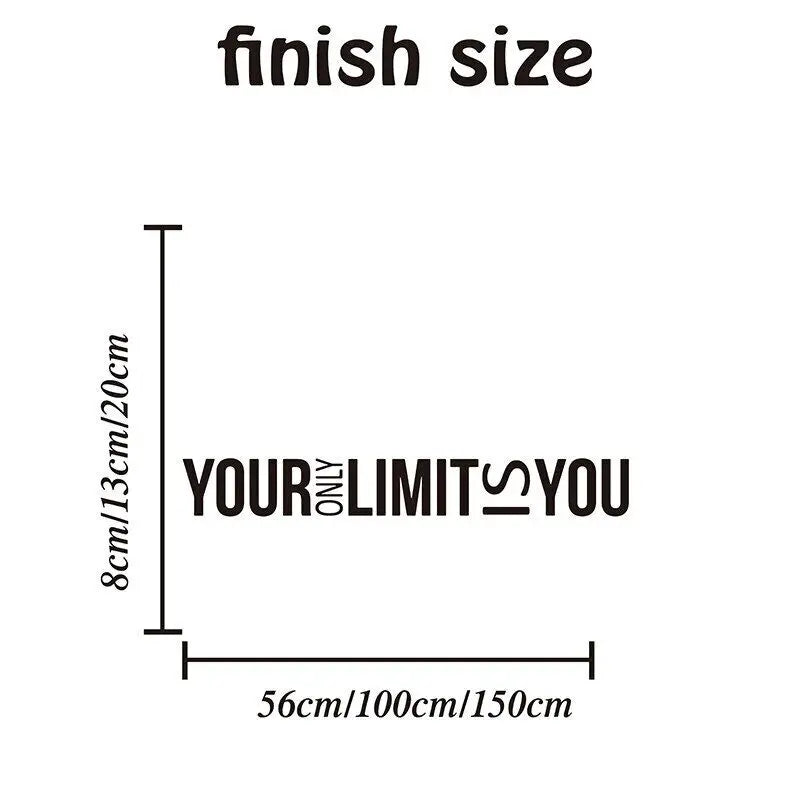 Large Your Only Limit is You Wall Sticker Office Gym Inspirational Motivational Quote Wall Decal Workout Exercise Vinyl Home Dec