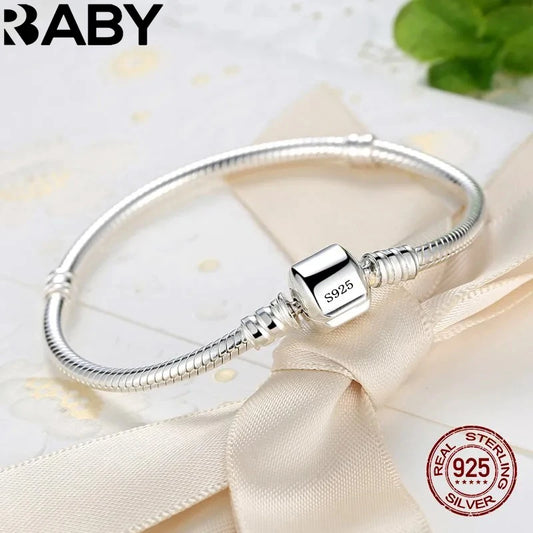 Handmade Original Fine Jewelry 925 Sterling Silver Charm Bracelet Soft Smooth Snake Bone Bracelets for Women