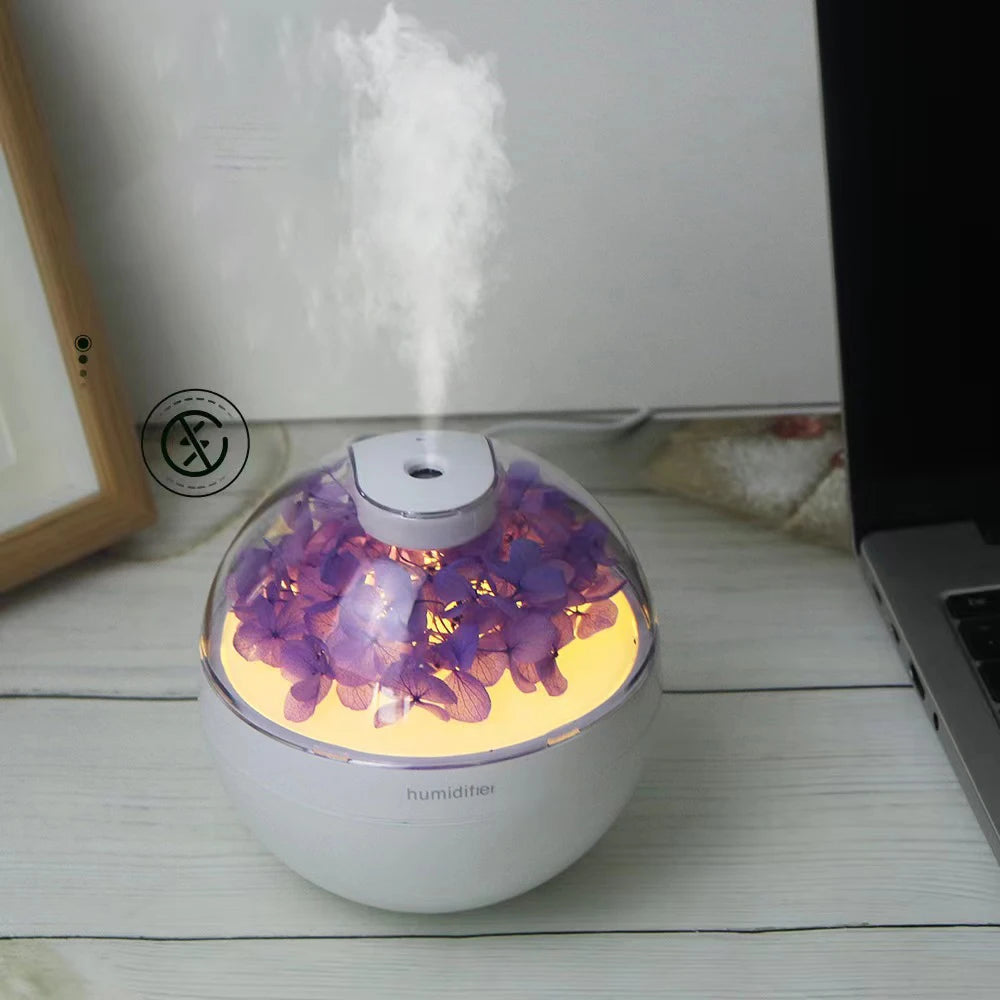 2025 New USB Power Cord Mini Simulated Flower Air Humidifier Aroma Diffuser Essential Oil Diffuser With Warm Night Lights