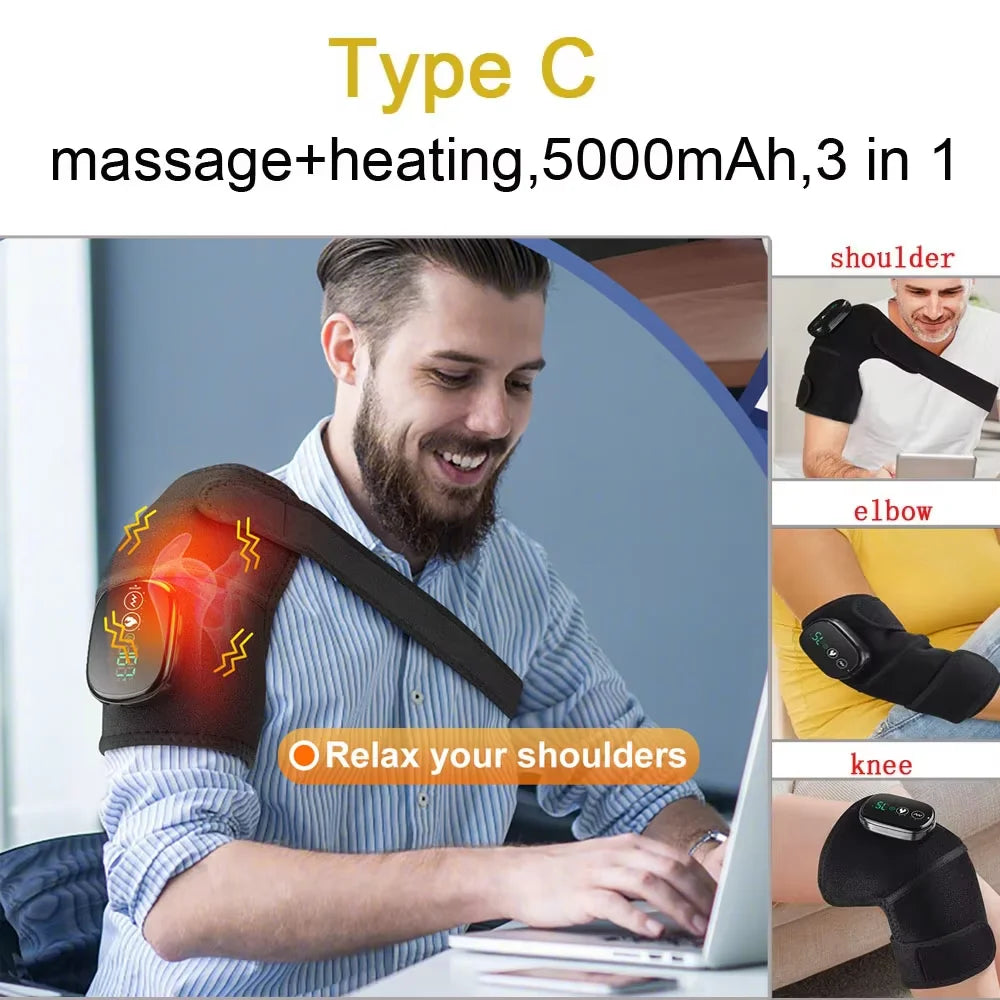 3 in 1 Vibration & Heating Shoulde Massager Blets Warmer Shoulder Hot Compress Massager Pads USB Charge