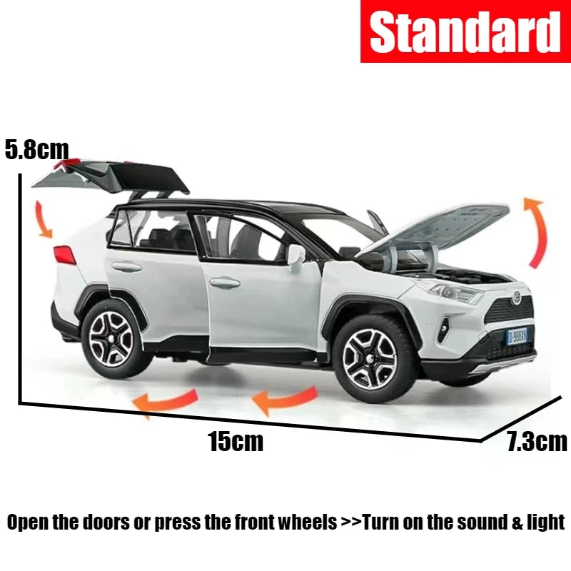 1/32 Toyota RAV4 SUV Off-Road Toy Car, JKM Diecast Metal Model Sound & Light Doors Openable Educational Collection Gift For Boy