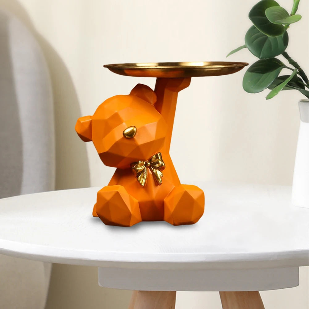 Geometric Bear Storage Sculpture with Pallet Resin Key Holder Figurine Entrance Crafts Household Supplies for Office Coffee Shop