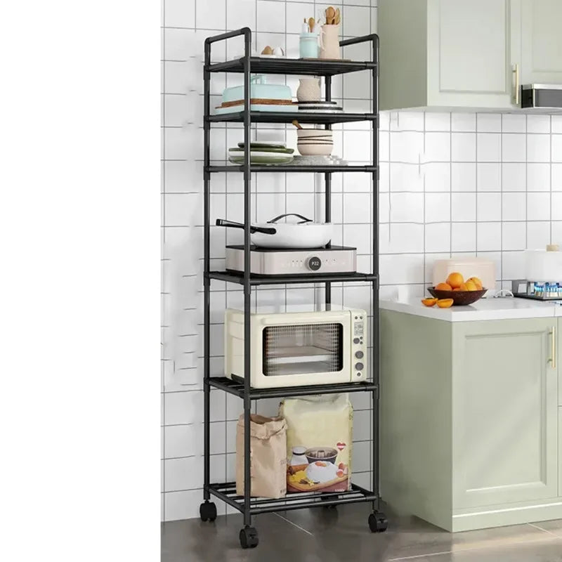 4/5/6 Layer Floor-Standing Storage Rack with Pulleys for Kitchen and Bathroom Household Organizer and Room Storage Accessories