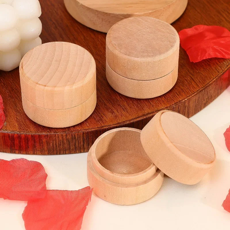 1/10PCS Mini Round Wooden Boxes Natural Wood Jewelry Rings Earrings Storage Container DIY Anniversary Valentine's Day Gift Decor