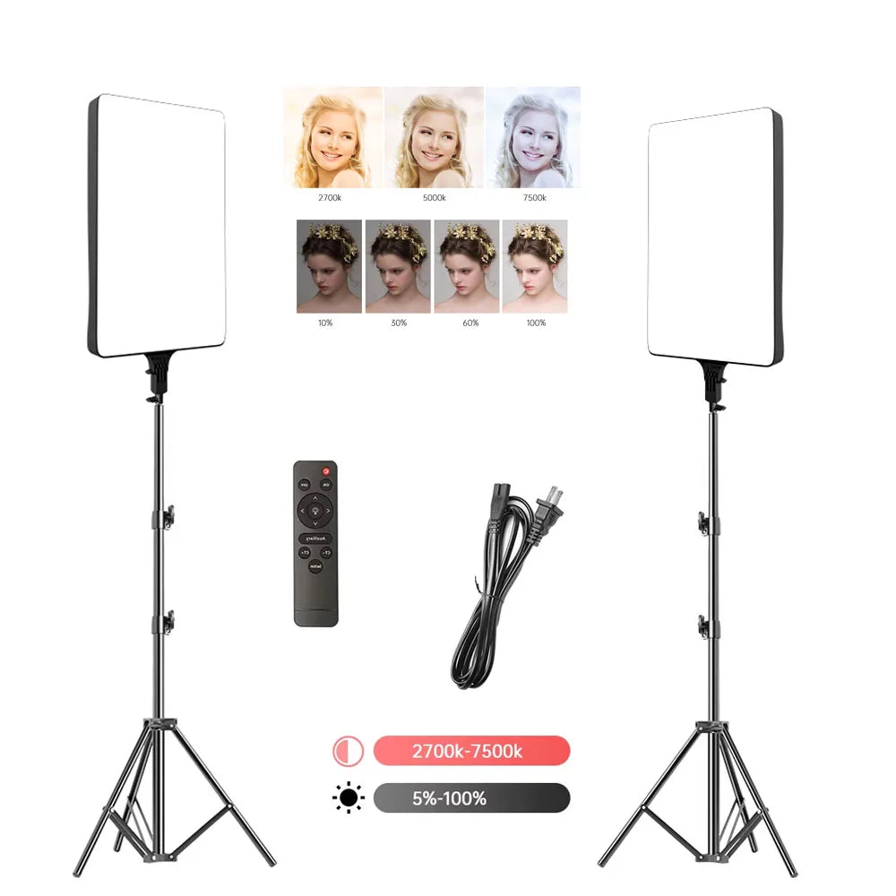 24'' LED Video Light 90W Photography Selfie Dimmable Panel Lighting Photo Studio Live Stream Fill LampTripod Stand