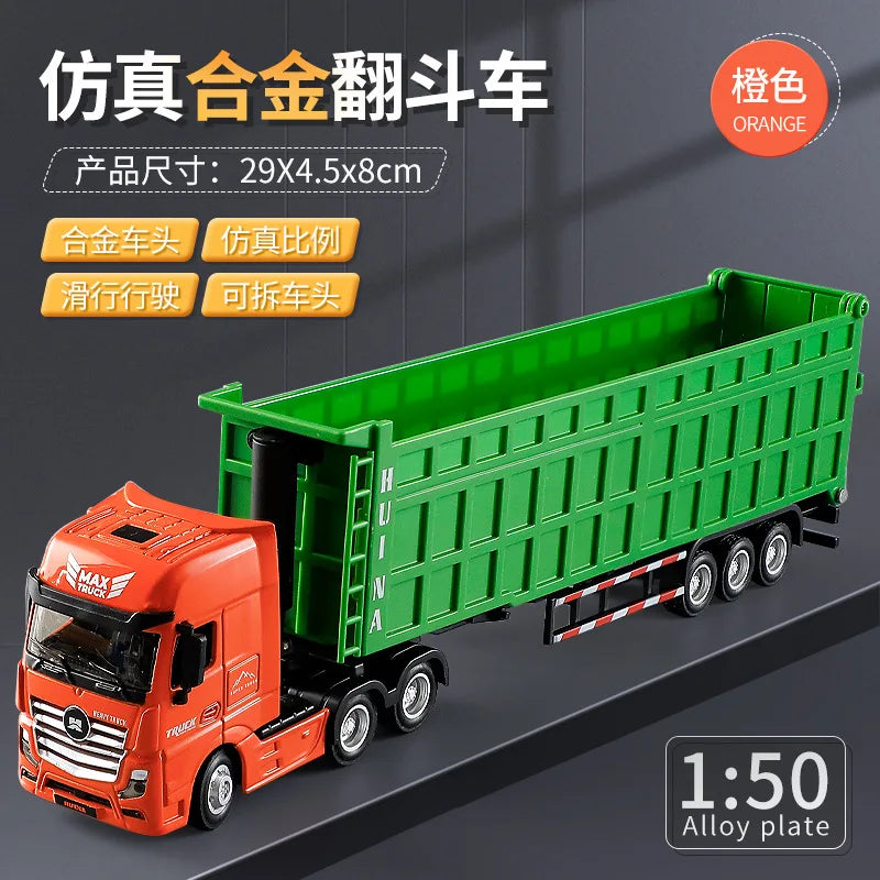 Huina 1/50 Alloy Dump Truck Flat Trailer Fuel Tank Car Model Removable Engineering Transport Container Lorry Vehicle Toy For Boy