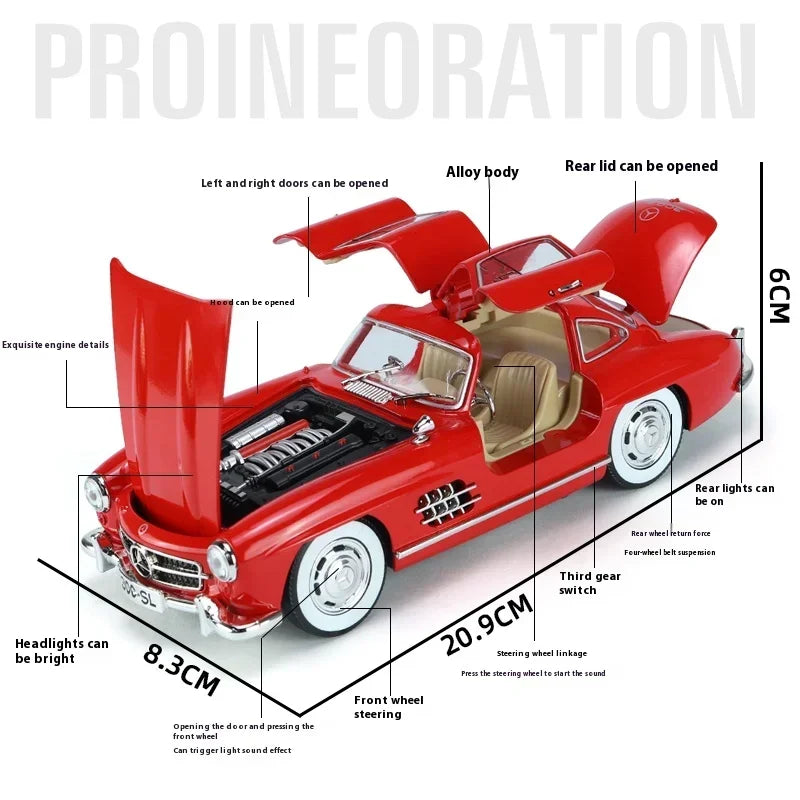 1:24 Mercedes-Benz 300SL 1936 Classic Car Alloy Diecast Car Model Sound Light Children's Toy Collectibles Hobbies Birthday Gifts