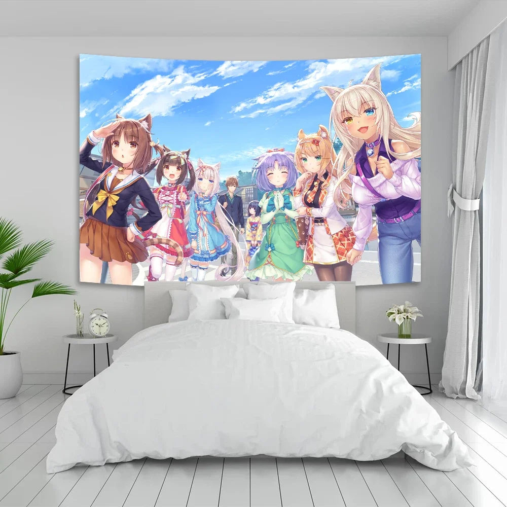 Anime Nekoparas Wall Tapestry Kawaii Background Cloth Wall Decoration Psychedelic Girls' Dormitory Pink Room Banner