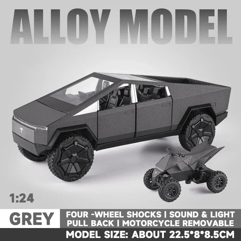 Alloy Model Car 1:24 Diecast Miniature Metal Pickup Vehicle Chidlren Birthday Collected Gift Van Truck Tesla Cybertruck Boys Toy