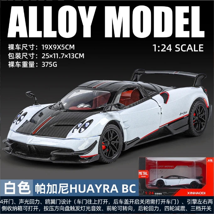 1:24 Pagani Huayra BC Supercar Alloy Die Cast Toy Car Model Sound and Light Pull Back Children's Toy Collectibles Birthday gift