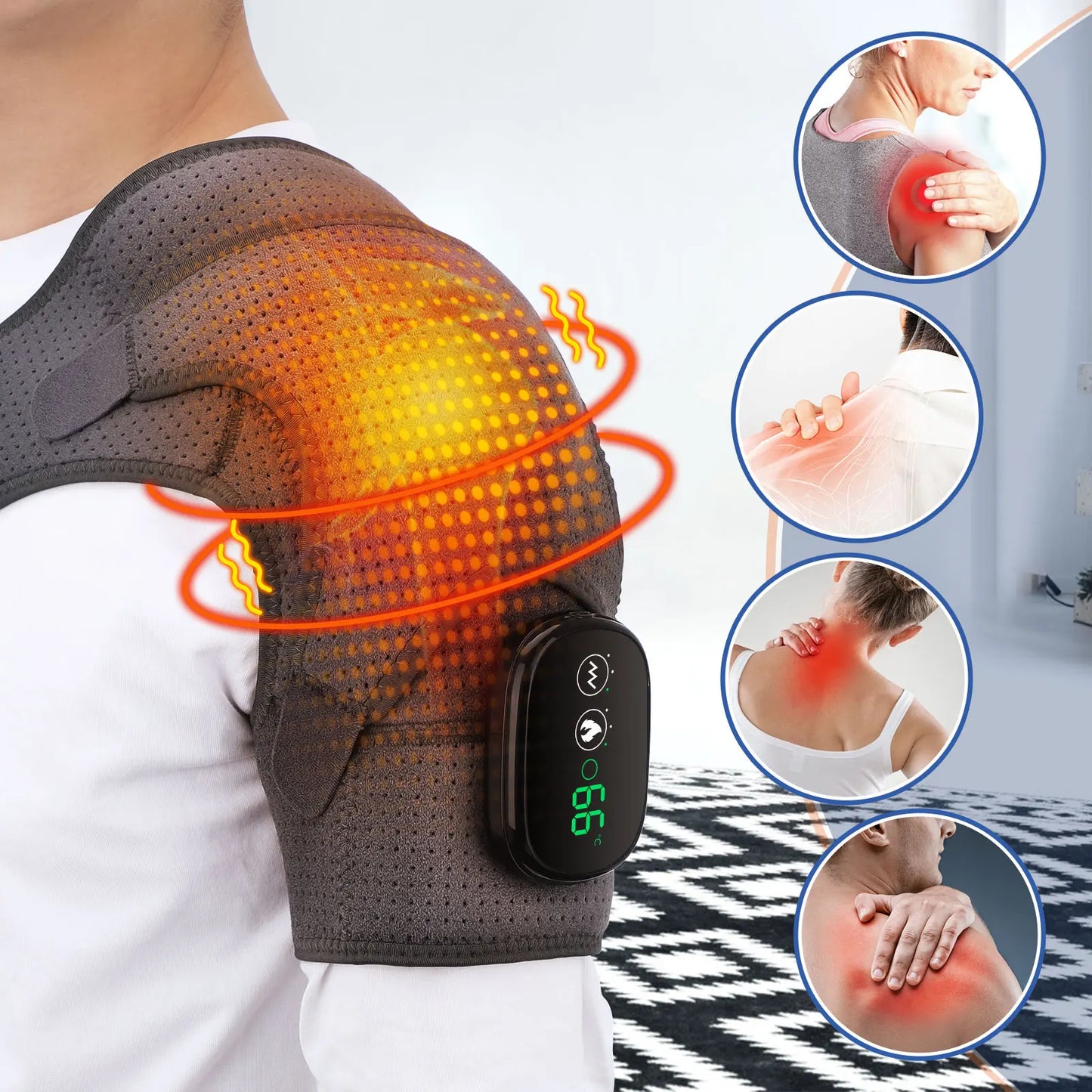 Electric Heating Shoulder Support Belt Vibration 3 Levels Temperature Adjustment Cold Warm Body Relaxation Tool for Both Side