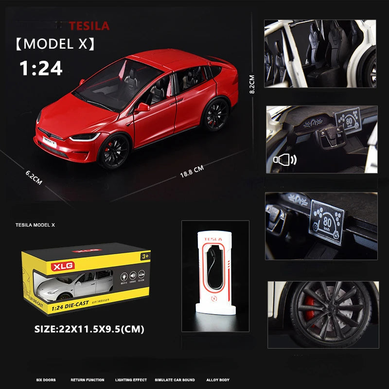 1:24 Tesla Model X Simulation Alloy Car Model Vehicle Sound And Light Pull Back Toy Car Boy Collection Decoration Gift C292