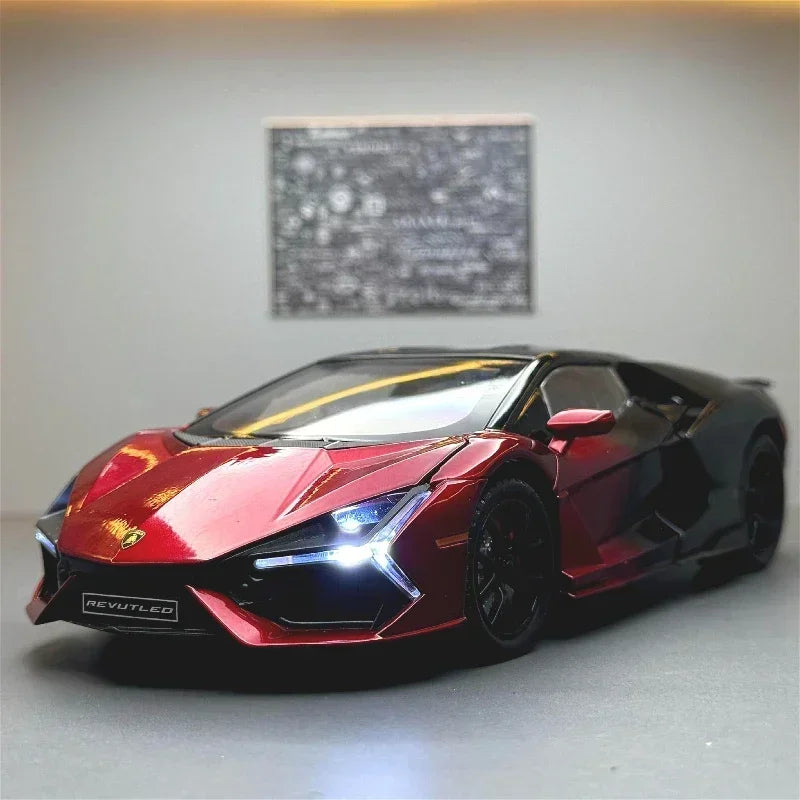 Simualtion 1:24 Lamborghini Revuelto Super Car Model with Sound Light Children Boy Diecast Toy Vehicle Collection Miniature