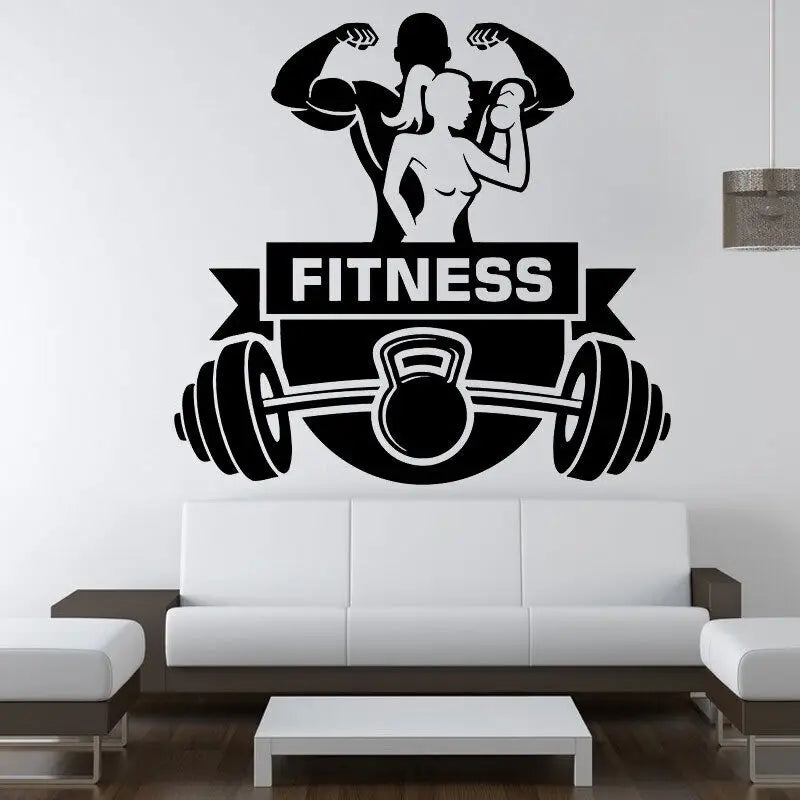 Love Fitness Vinyl Wall Stickers Muscle Couple Gym Weightlifting Iron Exercise Stickers Mural Training Room Gym Art Sticker Js20