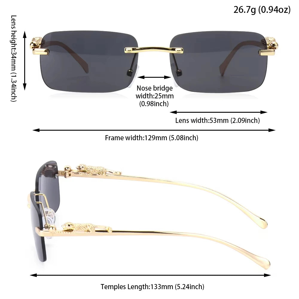 Square Rimless Sunglasses Women Men Cut Edge Golden Leopard Small Frame Sun Glasses Designer Retro Shade Eyewear UV400 oculos