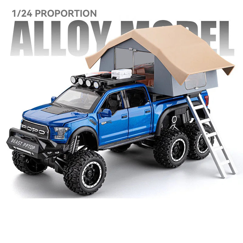 1/24 Scale Raptor F150 Alloy Cars Models Toys 6 Doors Opened Camping RV Diecast Model Light Sound Vehicle for Boys Birthday Gift