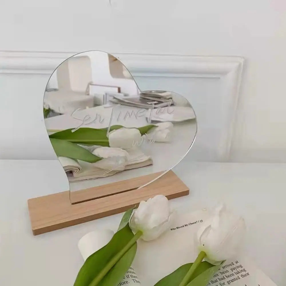 1PC Irregular Vanity Mirror With Wooden Stand Cloud Shape Frameless Decorative Mirror Home Decor Acrylic Makeup Mirror