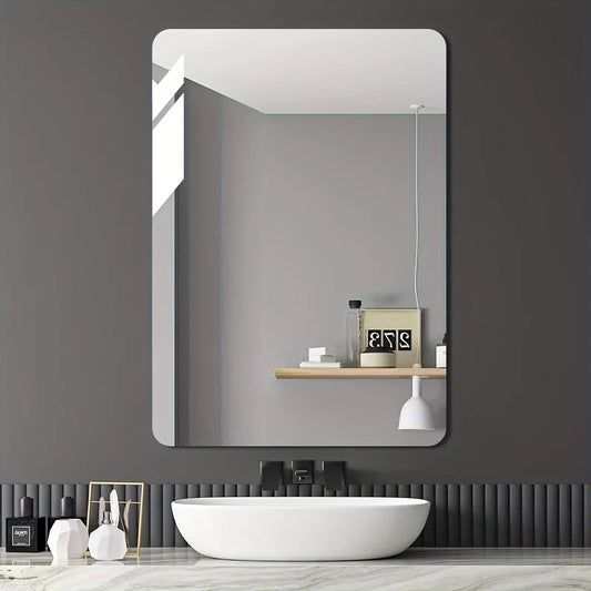 1PC Acrylic Rectangle Shape Irregular Bathroom Shatterproof Mirror, Non Glass Wall Mirror Decor for Bedroom, Living Room, Toilet