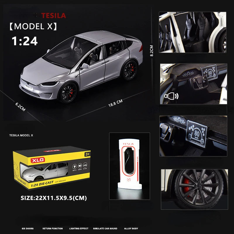 1:24 Tesla Model X Simulation Alloy Car Model Vehicle Sound And Light Pull Back Toy Car Boy Collection Decoration Gift C292