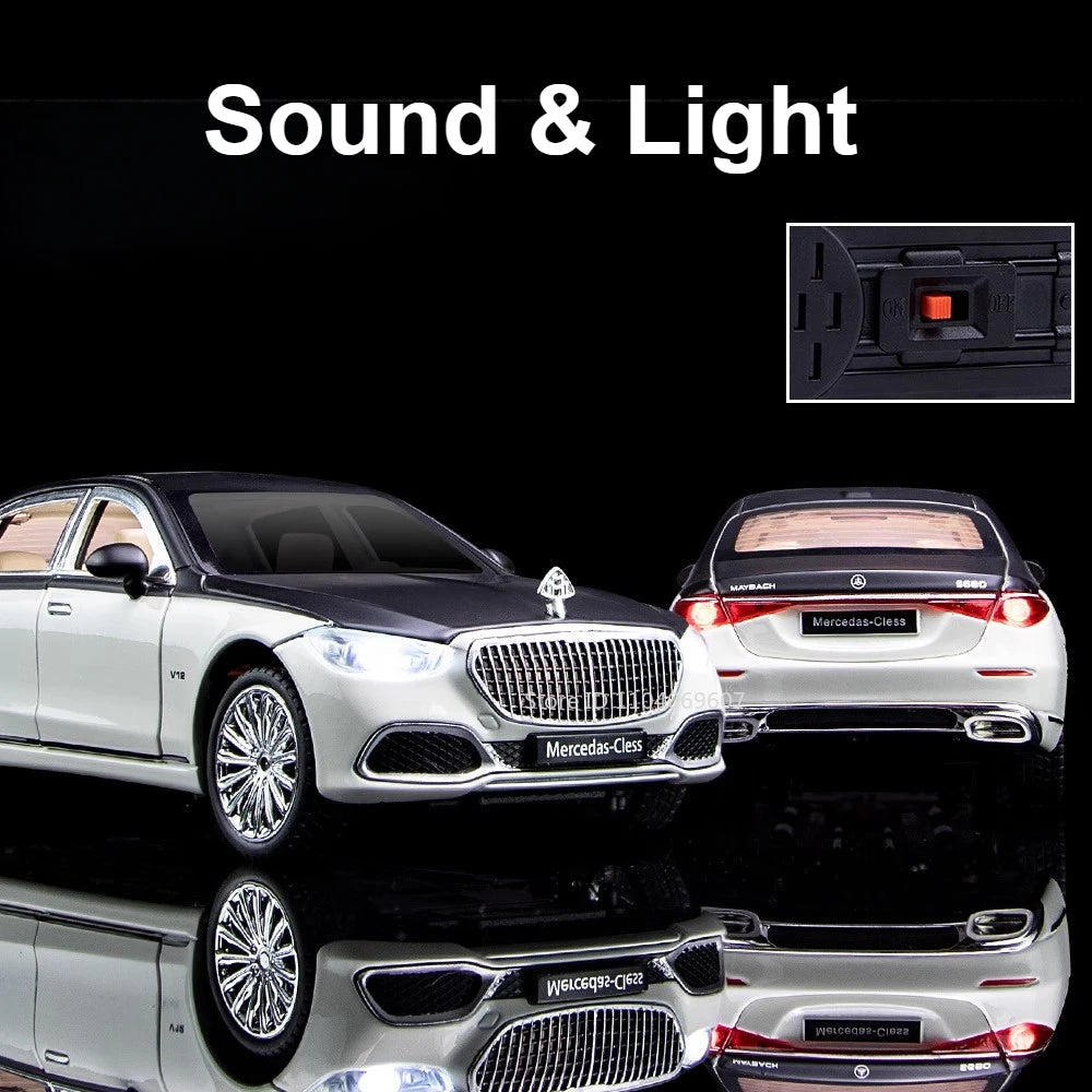 1:24 Maybach S680 Car Model Toy Doors Opened Sound Light Pull Back Diecast Metal Shock Absorption Models Boys Collection Gifts