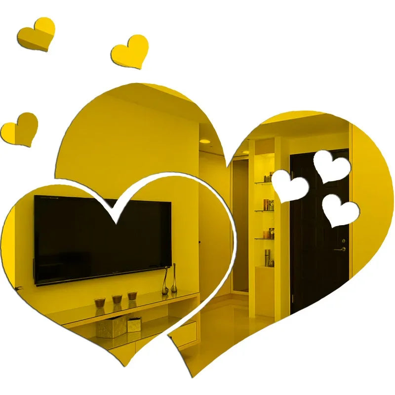 3D Love Heart Acrylic Mirror Wall Stickers DIY Wall Table Stickers for Living Room Home Decoration Accessories Wall Decal Mural