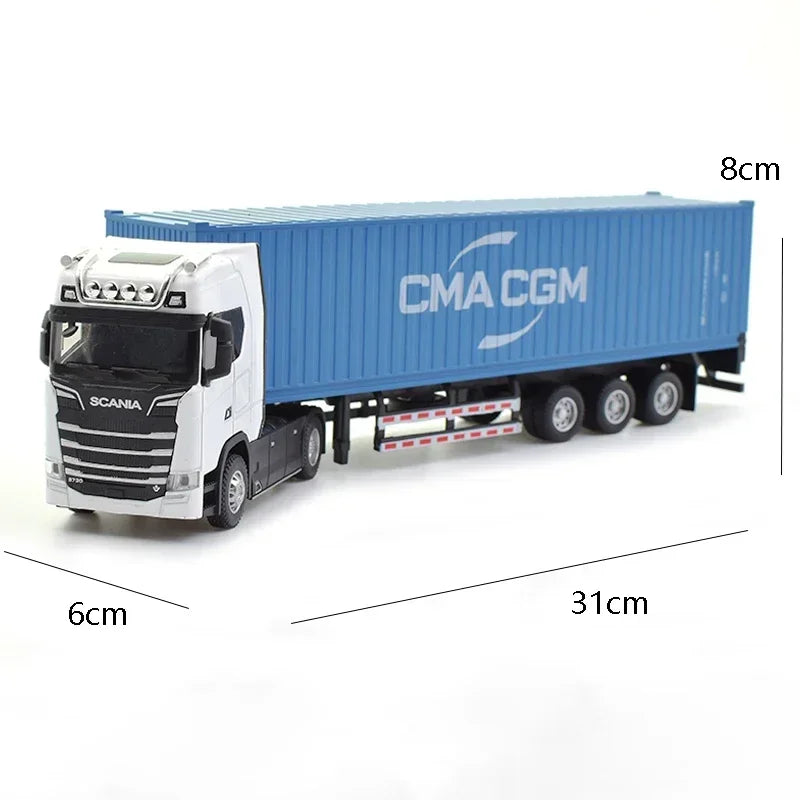 1:50 SCANIA Diecast Metal Model Toy Container truck Pull Back With Sound & Light Trailer Car Toys Xmas Gifts