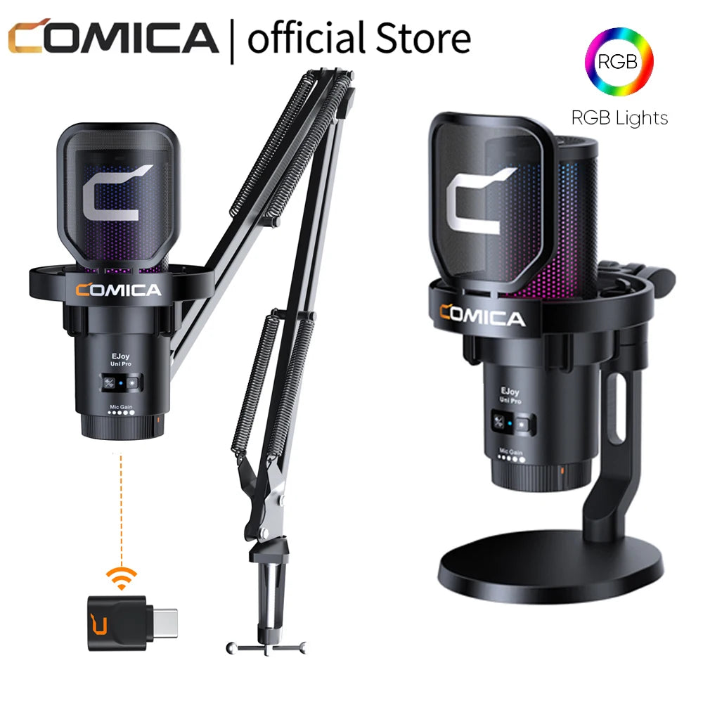 Comica Uni Pro/Uni Wire/Wireless USB Gaming Microphone for PC Laptop Smartphone Noise Cancellation Condenser Mic with RGB Lights