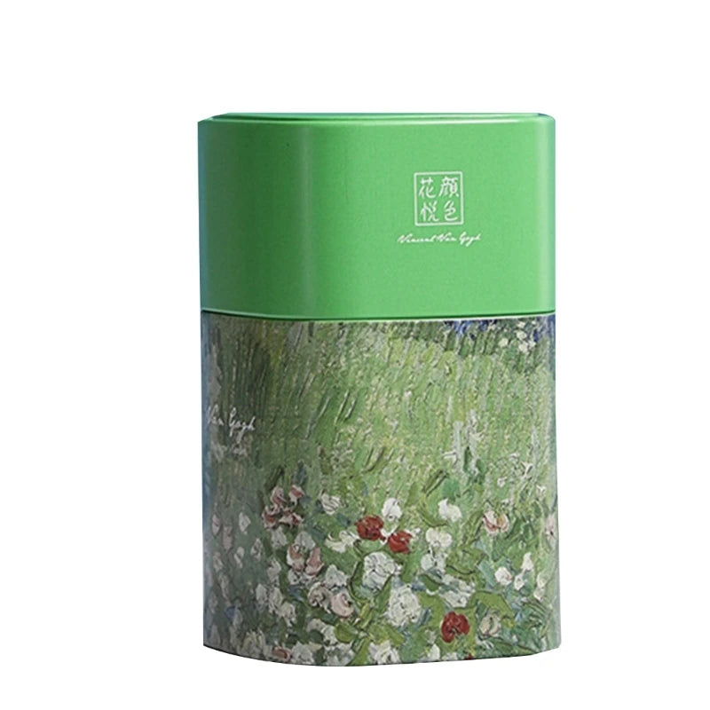 Elegant Tea Stash Jar Durable Metal Container for Herbs Storage Oil Painting Coffee Storage Container Metal Tea Box Dropshipping