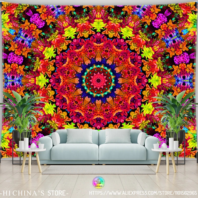 Mandala Tapestry Wall Hanging Boho Wall Cloth Room Decor Aesthetic Psychedelic Hippie Sun Moon Tapestry Bedroom Home Decoration