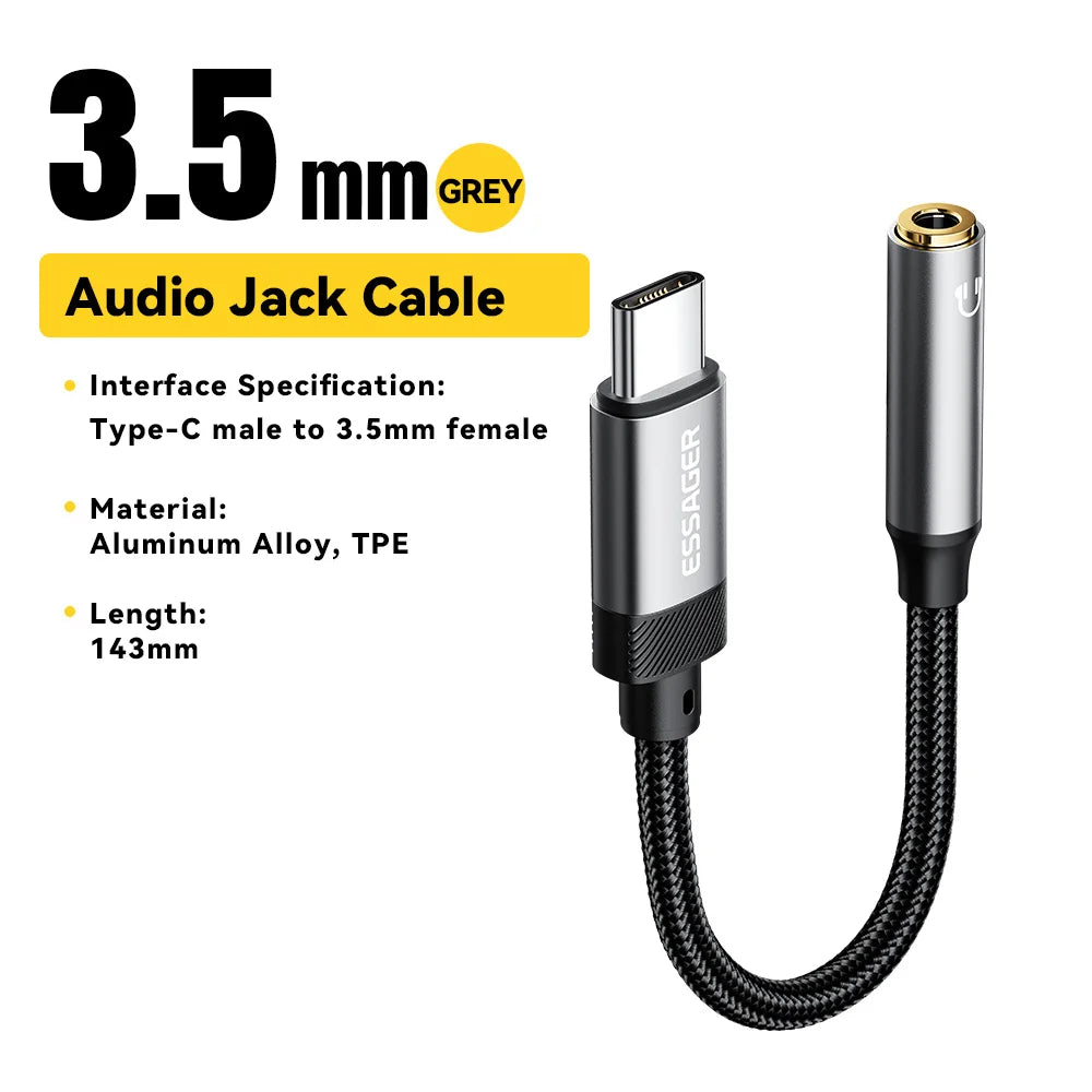 Essager Type C To 3.5mm Jack AUX Cable for iPhone 15 Samsung MacBook Lightning to 3.5mm Headphone Audio Adapter for iPhone14 13