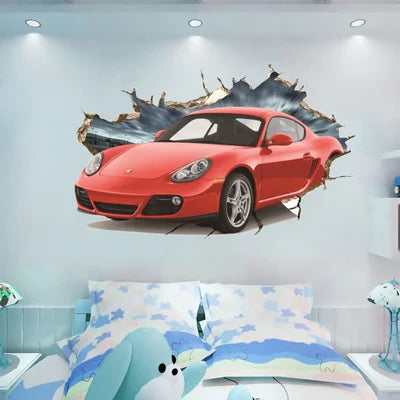 3D Urban High end Sports Car Cool Motorcycle Car Wall Sticker Boys' Room Car Art Poster Wallpaper Boys' Dream Gift Decoration