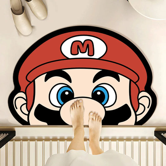 Cartoon cute Mario diatom mud bathroom floor mat water absorption non-slip quick drying toilet carpet floor mat