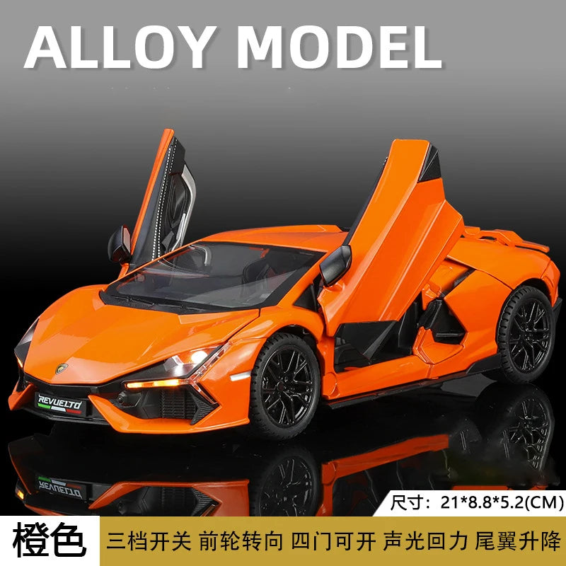 New 1:24 Lambos Revuelto Supercar Alloy Model Car Toy Diecasts Metal Casting Sound and Light Car Toys For Children Vehicle