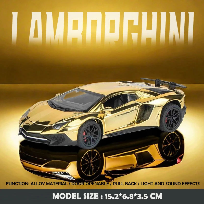 1:32 Electroplated Lamborghini SVJ LP750 Super Car Model with Sound Light Children Boy Diecast Toy Vehicle Miniature Voiture