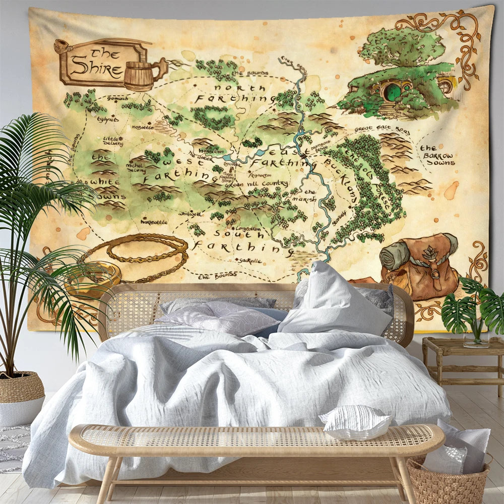 Retro Mountain Forest Map Tapestry Wall Hanging Bohemian Abstract Art Hippie Tapiz Aesthetics Room Dormitory Home Decor