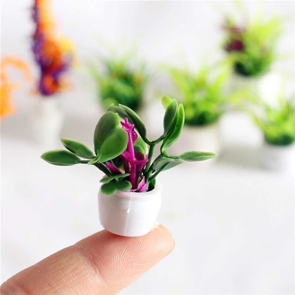 Mini Green Plant Tree Potted Doll House Miniature Furniture Home Decor Kids Toy Flower Pots Fake Simulation Plants