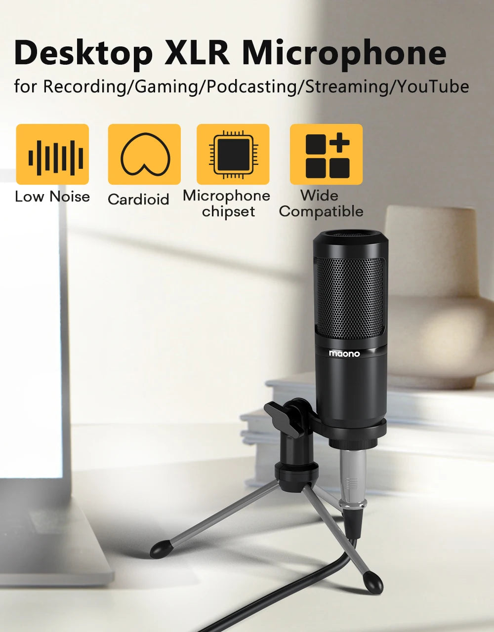 Maono PM360TR Condenser Microphone Podcast Microphone 3.5mm Mic for Computer,Laptop,Phone,Sound Card,YouTube,Gaming,Recording