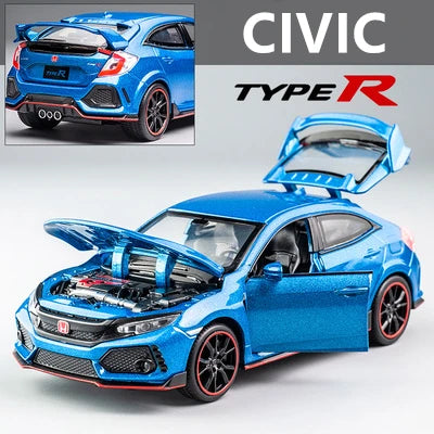 1:32 HONDA CIVIC TYPE-R Alloy Car Model Diecasts & Toy Vehicles Metal Sports Car Model Sound and Light Collection Childrens Gift