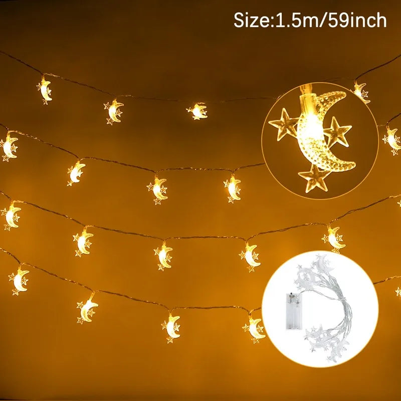 Eid Mubarak Moon Star Led String Lights Ramadan Decoraion for Home 2025 Ramadan Kareem Muslim Islam Al Adha Party Supplies