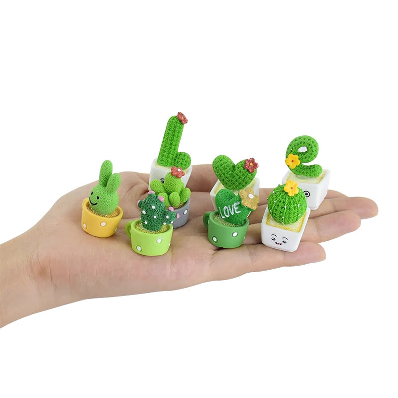 4Pcs/set Resin Succulent Cactus Mini Green Plant Bonsai Small Tree Pot Car Office Home Living Room Decoration Wedding Party Gift