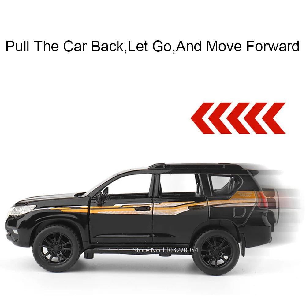 1:32 Toyota Prado Alloy Models Toys Diecast Miniature Car 6 Doors Opened Sound Light Pull Back Toy Adult Gift Collection Hobbies