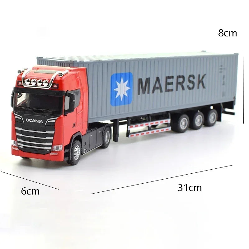 1:50 SCANIA Diecast Metal Model Toy Container truck Pull Back With Sound & Light Trailer Car Toys Xmas Gifts