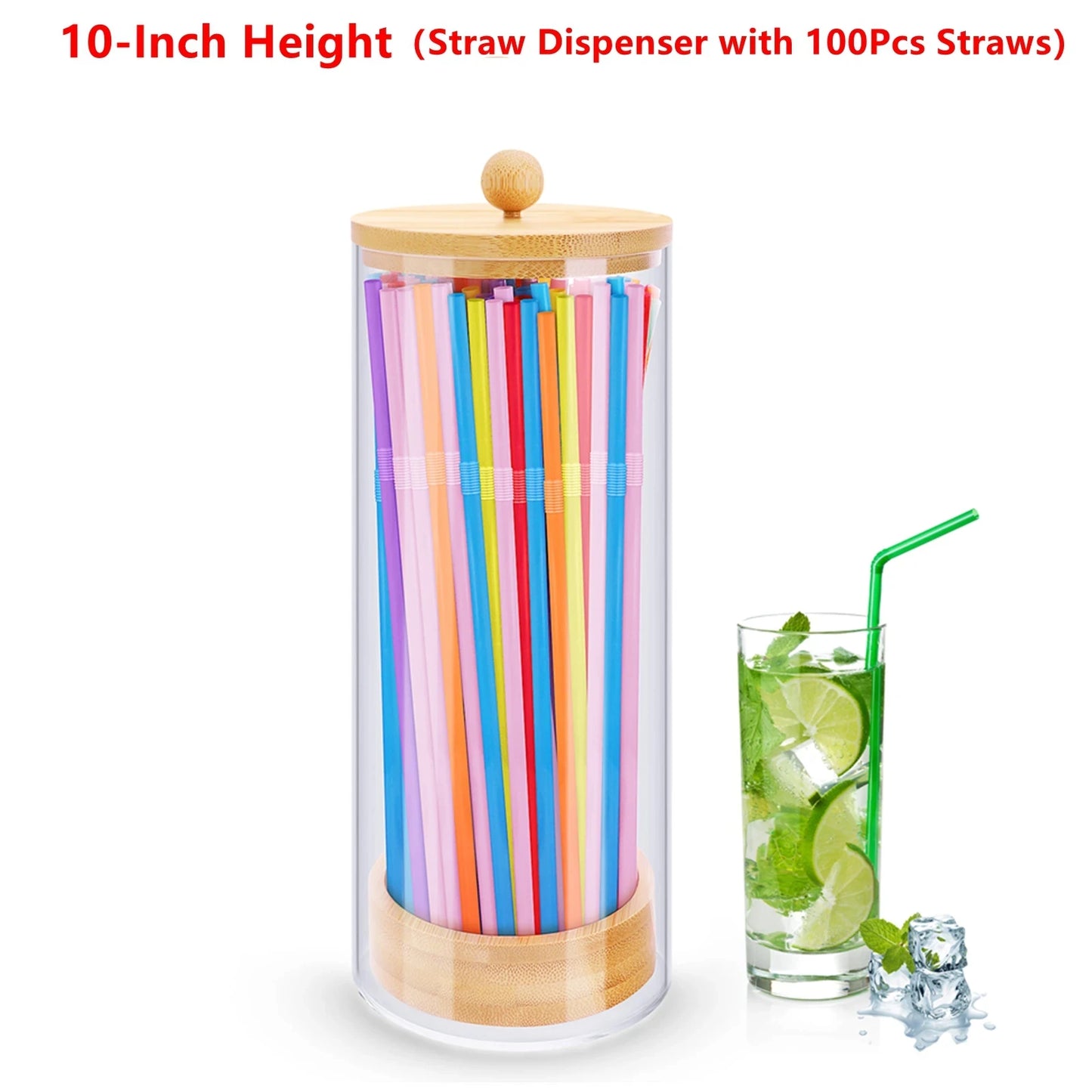 Bamboo Drinking Straw Holder Straw Dispenser with Disposable Plastic Straws Acrylic Portable Straw Storage Box Kitchen Organizer