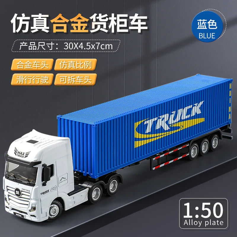 Huina 1/50 Alloy Dump Truck Flat Trailer Fuel Tank Car Model Removable Engineering Transport Container Lorry Vehicle Toy For Boy