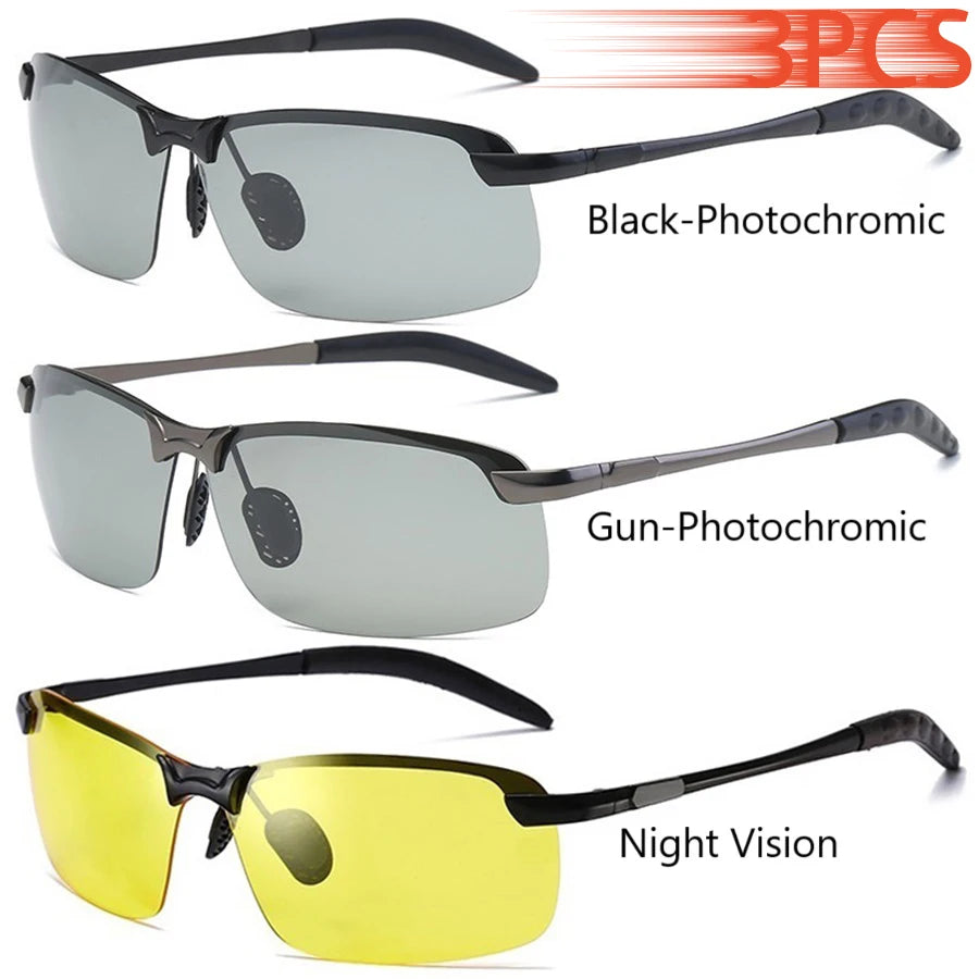 Men Photochromic Polarized Sunglasses Driving Fishing Chameleon Glasses Change Color Sun Glasses Day Night Vision UV400 Eyewear