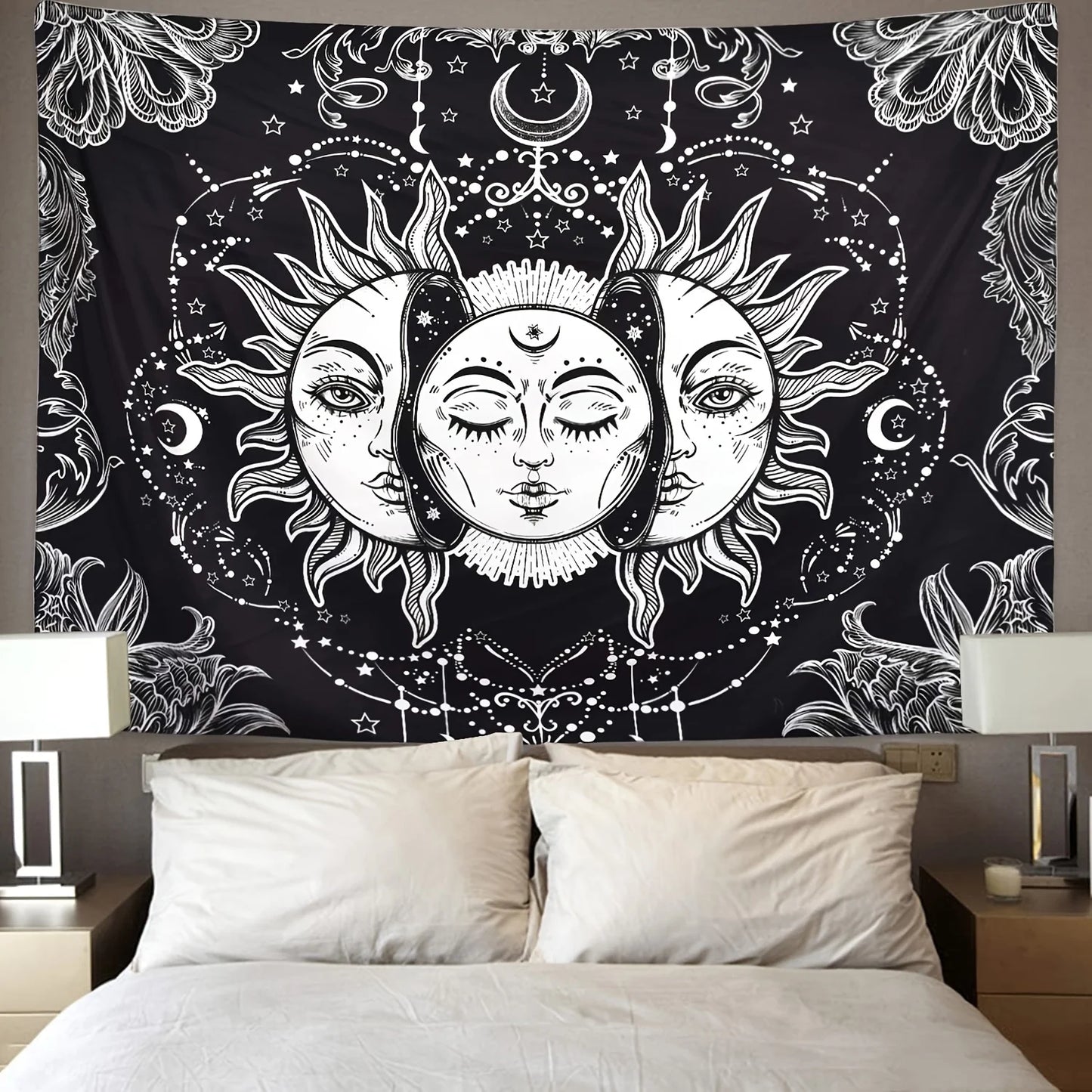 1pcS75*58cm Sun Moon Horoscope Divination Printed Tapestry Home DecorTapestry Wall Decor