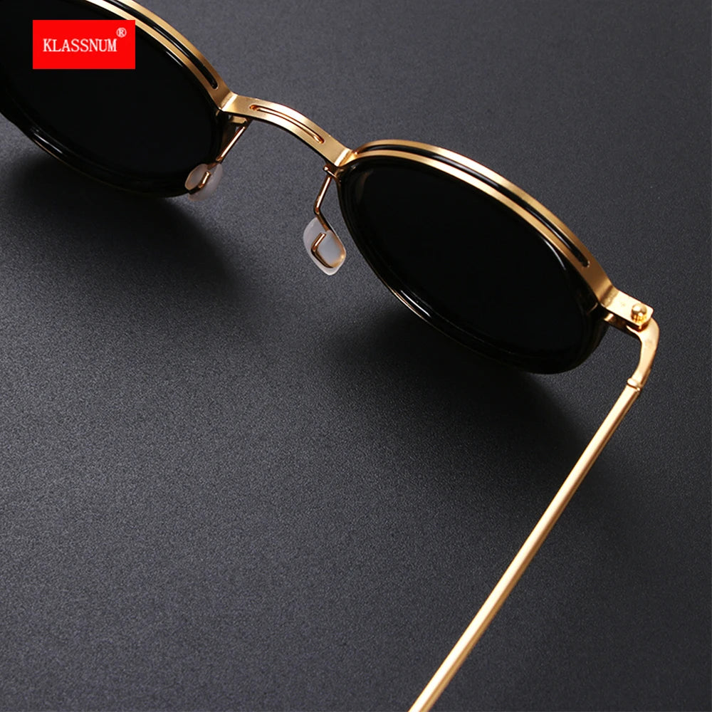 KLASSNUM Men Polarized Sunglases 2025 Luxury Design Metal Round Frame Sun Glasses Women Retro UV400 Shades Classic Eyewear New